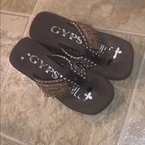 Gypsy soule fringed bling flip flops